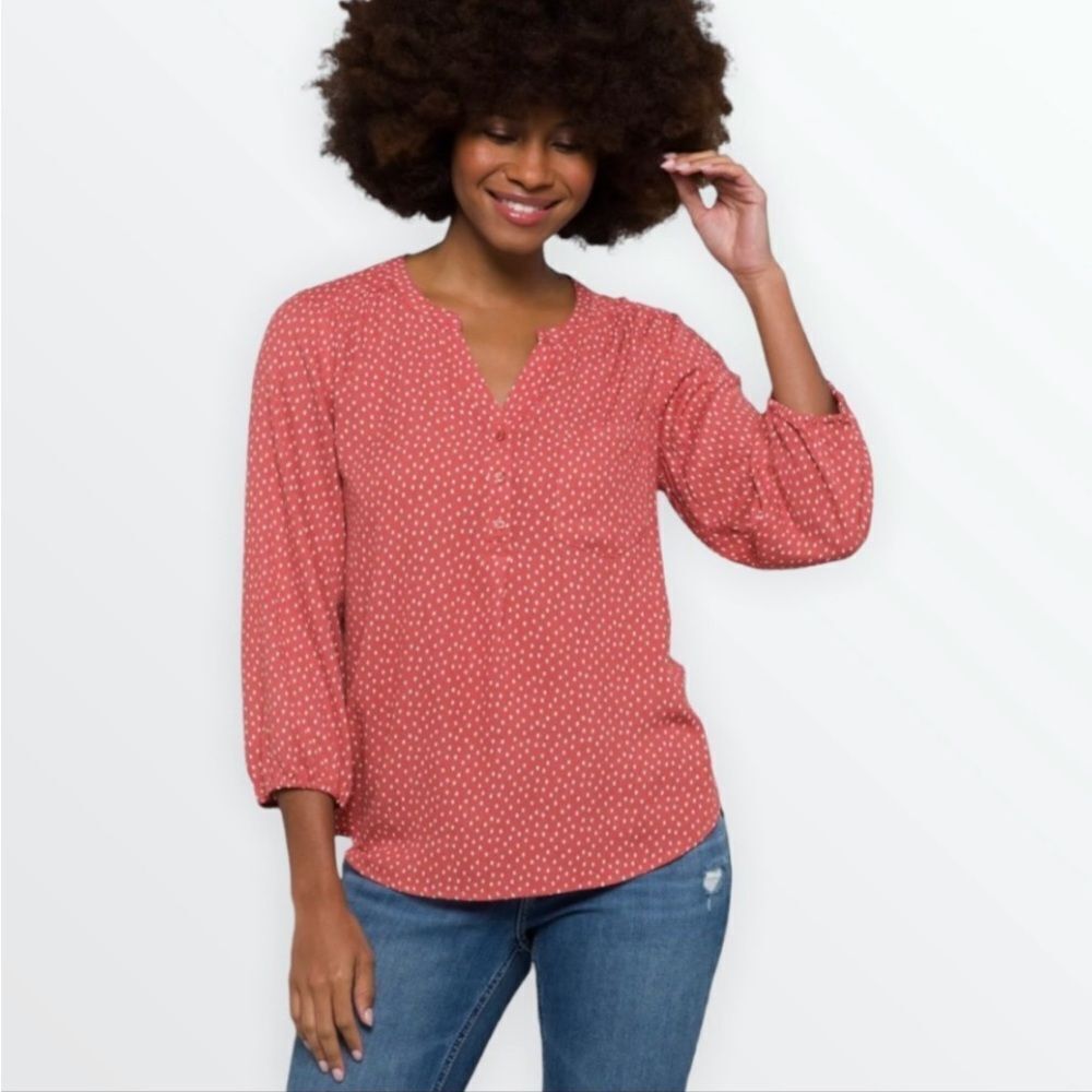 Market & Spruce Prat Henley 3Q Sleeve Top Dark Pink Stitch Fix NWT